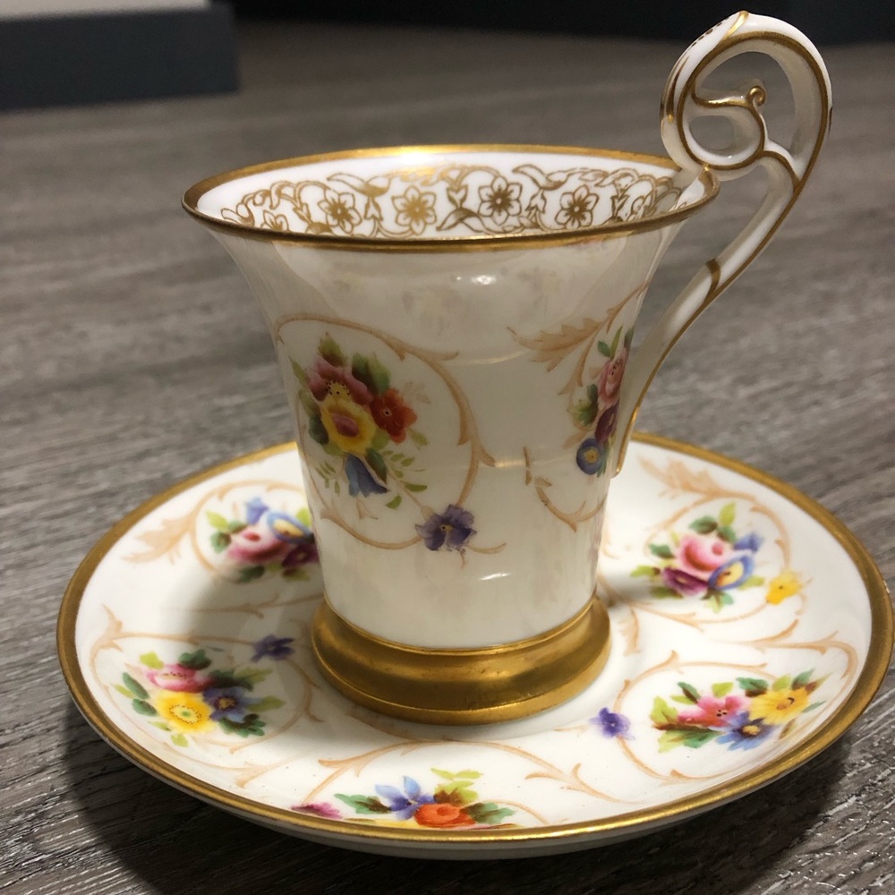 Antique Floral Tea Cup & Saucer  vintage golden trim